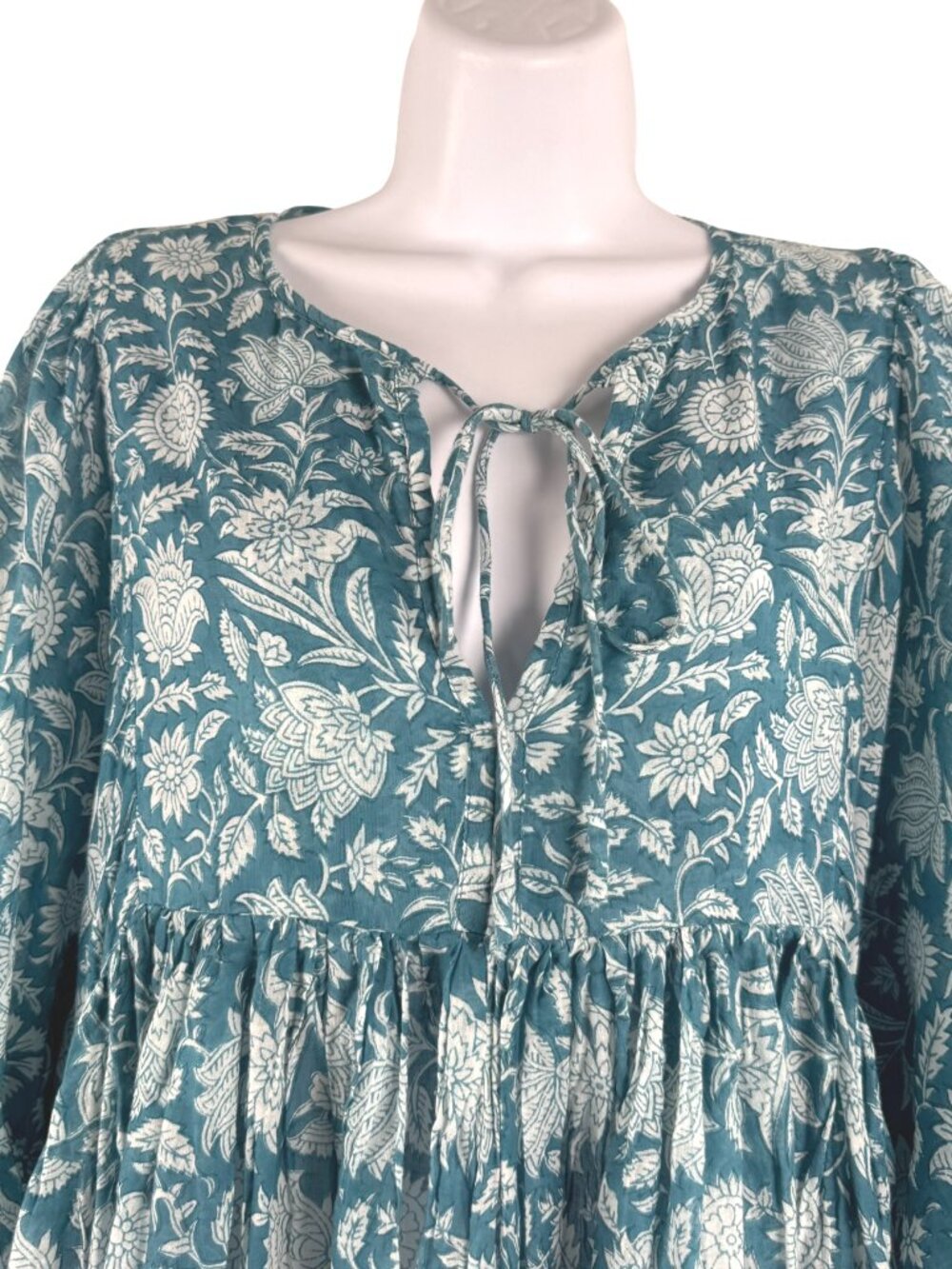 Daughters Of India Kyra Mini Dress Ocean Blue Large Floral Boho Flowy DR-1930 - Picture 5 of 9
